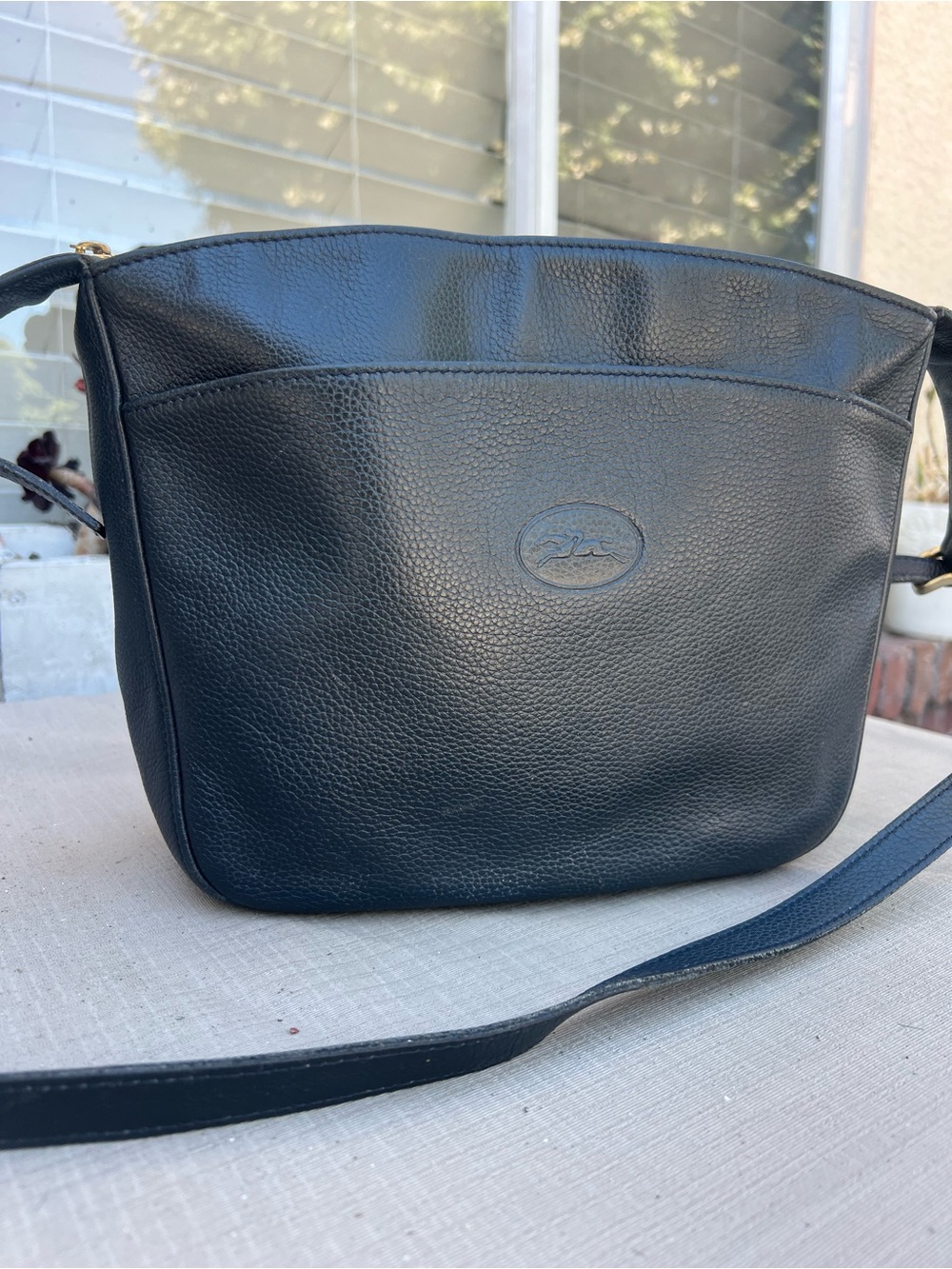 Longchamp Black Pebbled Leather Crossbody Bag